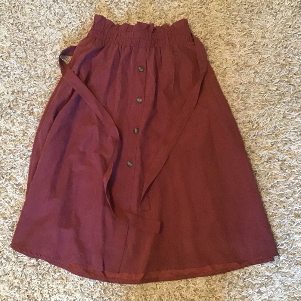 Women's Burgundy Button-Front Midi Skirt